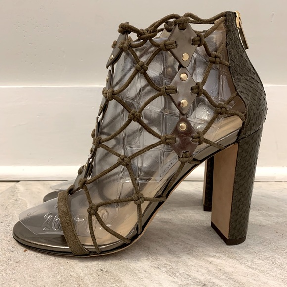 Jimmy Choo Green Snake Skin Block Heeled Sandals Sz 40 - Picture 2 of 9